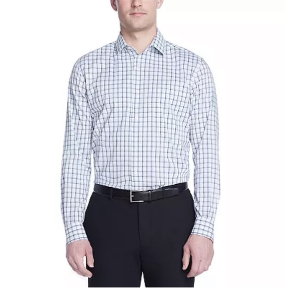 Van Heusen Heren groot en lang kreukvrij overhemd met korte mouwen en knopen, Koolstofblauw, XL